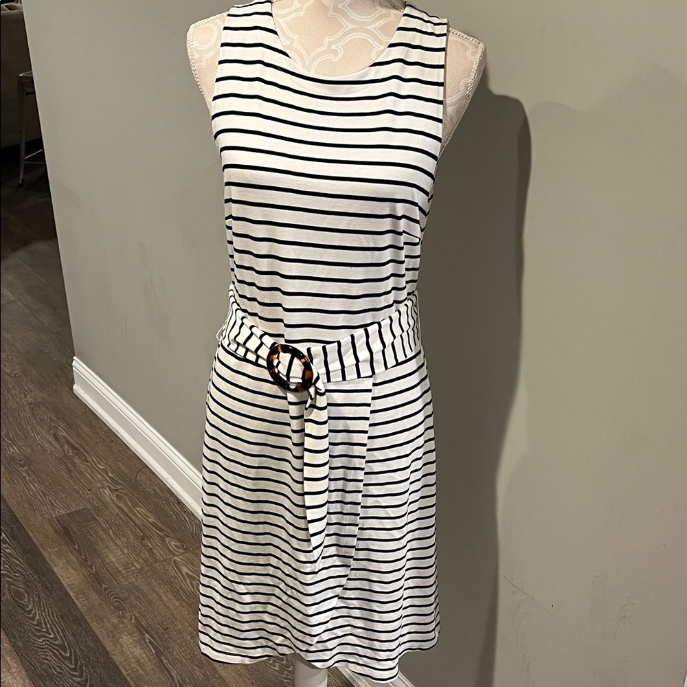 LOFT Striped Sleeveless Dress with Belt